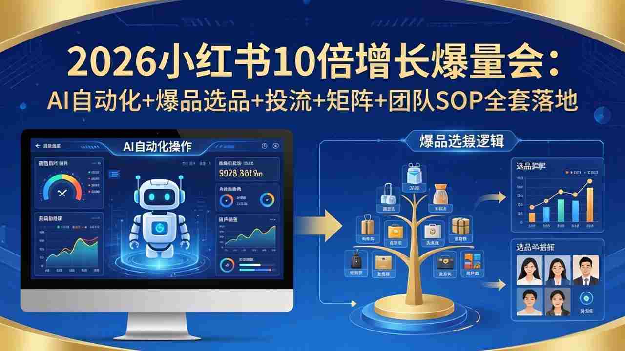 （17964期）2026小红书10倍增长爆量会：AI自动化+爆品选品+投流+矩阵+团队SOP全套落地-副业部