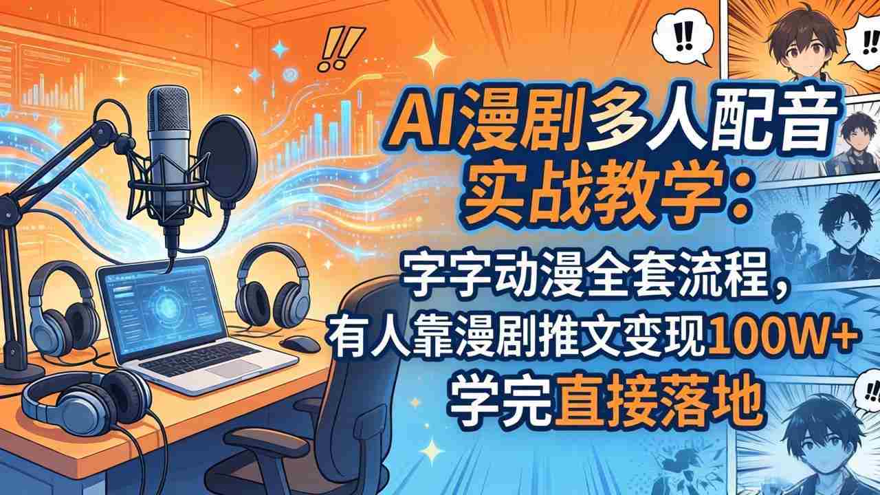（18060期） AI漫剧多人配音实战教学：字字动漫全套流程，有人靠漫剧推文变现100W+，学完直接落地-副业部
