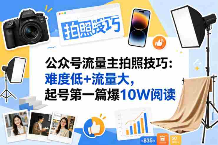 公众号流量主之拍照技巧赛道,难度低+流量大,起号第一篇就爆了10w阅读