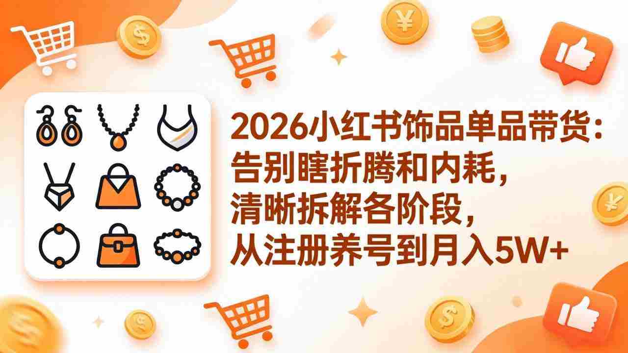 （17861期）2026小红书饰品单品带货：告别瞎折腾和内耗，清晰拆解各阶段，从注册养号到月入5W+-副业部