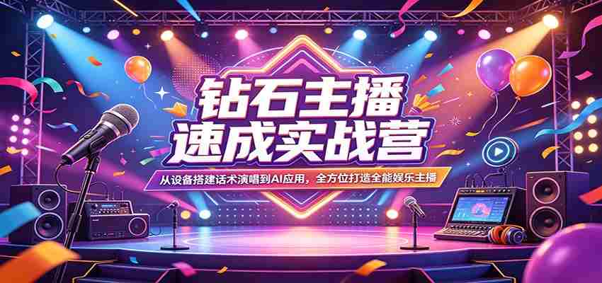 钻石主播速成实战营:从设备搭建话术演唱到AI应用,全方位打造全能娱乐主播-副业部