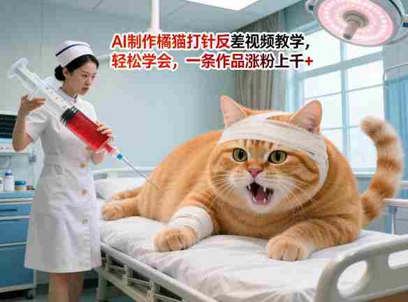 AI制作橘猫打针反差视频教学，轻松学会，一条作品涨粉上千+-副业部