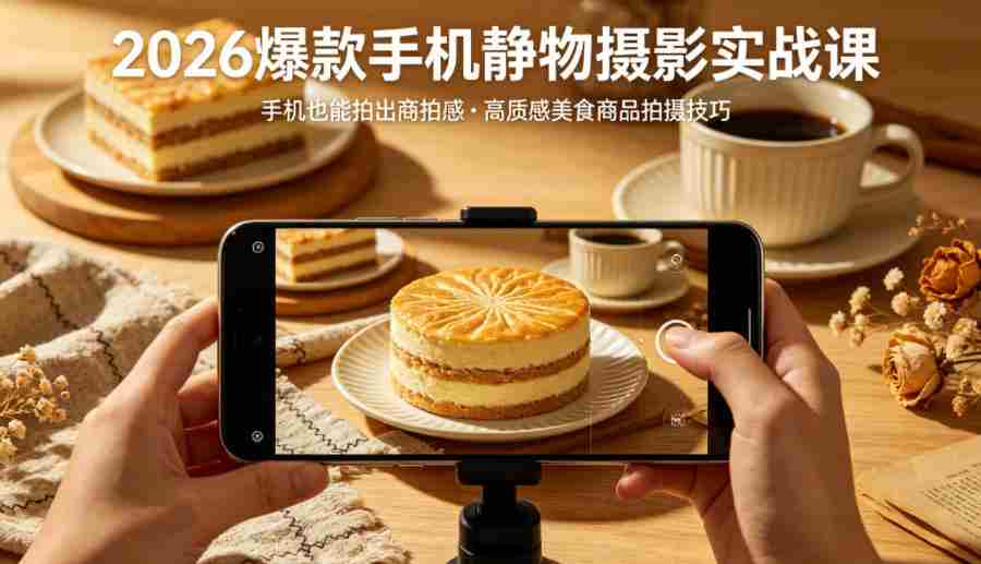 2026爆款手机静物摄影实战课,手机也能拍出商拍感,学会拍出高质感美食商品