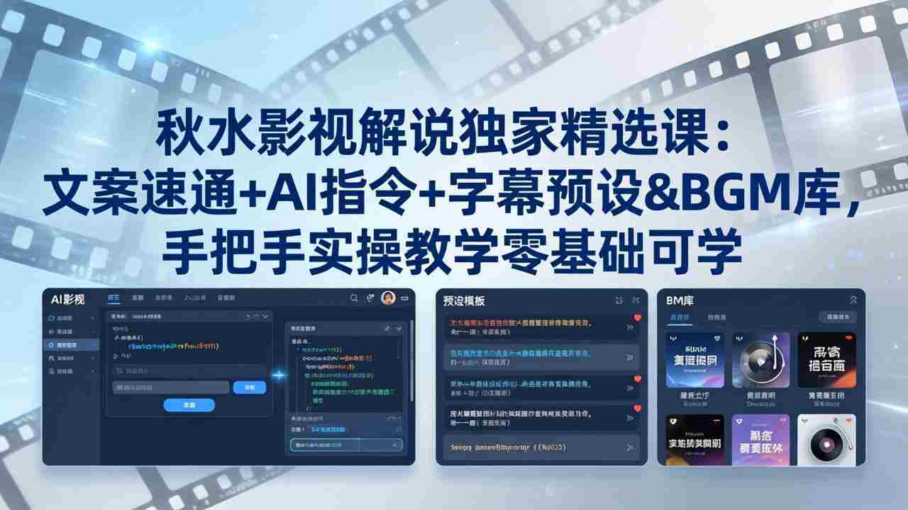 （18080期）秋水影视解说独家精选课：文案速通+AI指令+字幕预设+BGM库，手把手实操教学零基础可学-副业部