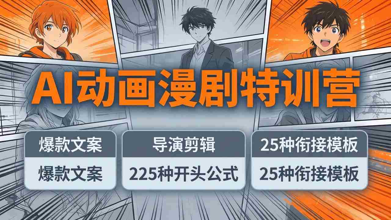 （17917期）AI动画漫剧特训营：爆款文案+导演剪辑：225种开头公式+25种衔接模板，两小时剪电影级大片-副业部