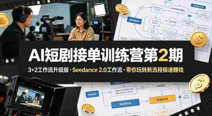 AI短剧接单训练营第2期，3+2工作流升级版，Seedance 2.0工作流，带你玩转新流程极速賺钱-副业部