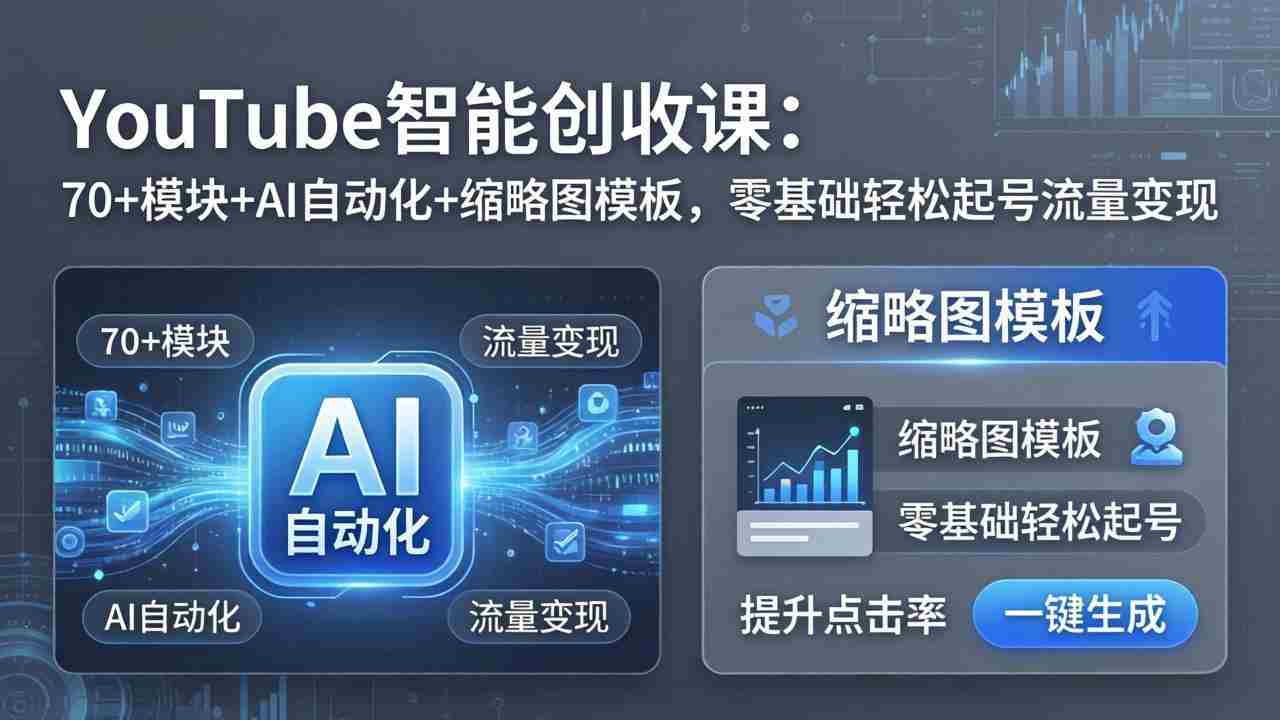 （17926期）YouTube智能创收课：70+模块+AI自动化+缩略图模板，零基础轻松起号流量变现-副业部