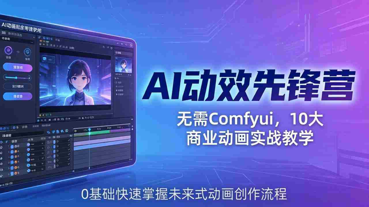 （18077期）AI 动效先锋营：无需Comfyui，10大商业动画实战教学，0基础快速掌握未来式动画创作流程-副业部