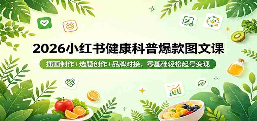 2026小红书健康科普爆款图文课:插画制作+选题创作+品牌对接,零基础轻松起号变现-副业部
