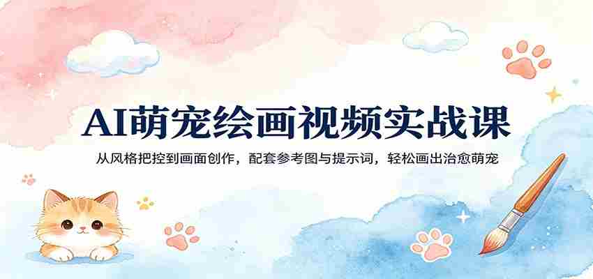 AI萌宠绘画视频实战课:从风格把控到画面创作,配套参考图与提示词,轻松画出治愈萌宠-副业部
