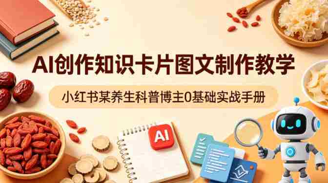 AI创作知识卡片图文制作教学，小红书某养生科普博主0基础实战手册-副业部