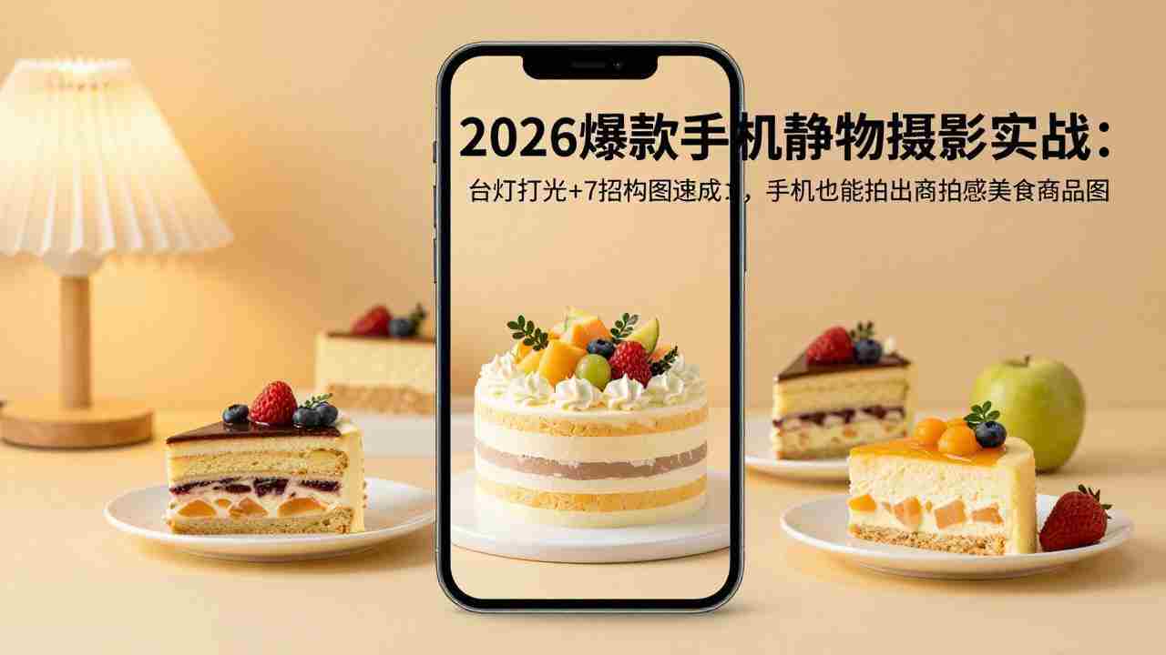 （17960期）2026爆款手机静物摄影实战：台灯打光+7招构图速成，手机也能拍出商拍感美食商品图-副业部