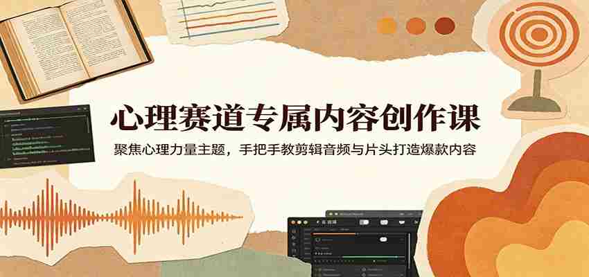 心理赛道专属内容创作课：聚焦心理力量主题，手把手教剪辑音频与片头打造爆款内容-副业部
