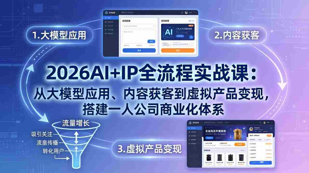 （17863期）2026AI+IP全流程实战课：从大模型应用、内容获客到虚拟产品变现，搭建一人公司商业化体系-副业部