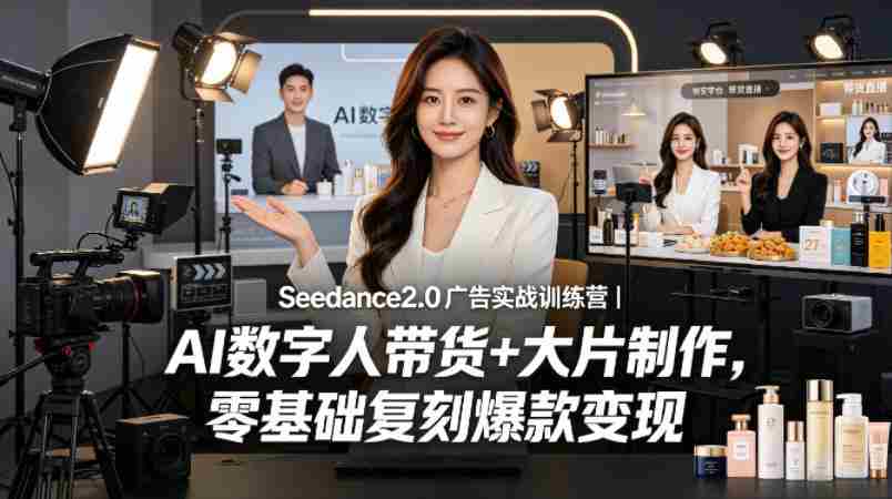 Seedance2.0广告实战训练营|AI数字人带货+大片制作,零基础复刻爆款变现