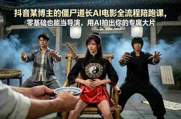 抖音某博主的僵尸道长AI电影全流程陪跑课,零基础也能当导演,用AI拍出你的专属大片