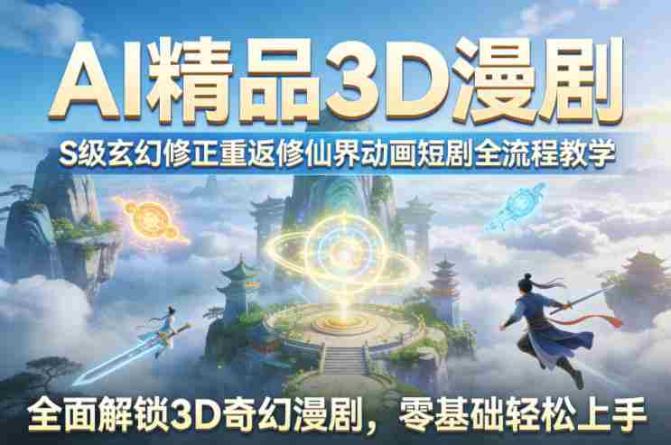 AI精品3D漫剧S级玄幻修正重返修仙界动画短剧全流程教学，全面解锁3D奇幻漫剧，零基础轻松上手-副业部