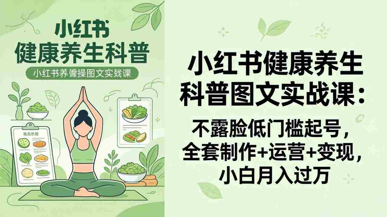 （18033期）2026小红书健康养生科普图文实战课：不露脸低门槛起号，全套制作+运营+变现，小白月入过万-副业部