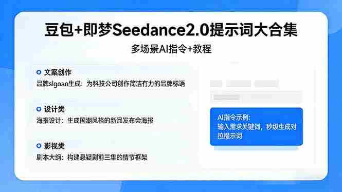 （17935期）豆包+即梦Seedance2.0提示词大合集：多场景AI指令+教程，解锁文案、设计、影视高效创作-副业部
