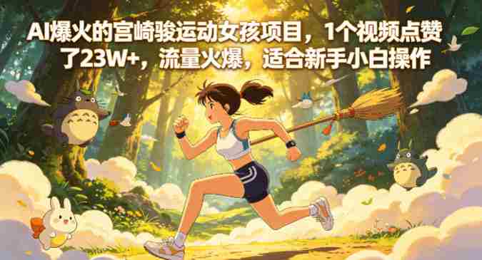 AI爆火的宫崎骏运动女孩项目，1个视频点赞了23W+，流量火爆，适合新手小白操作【详细拆解】-副业部