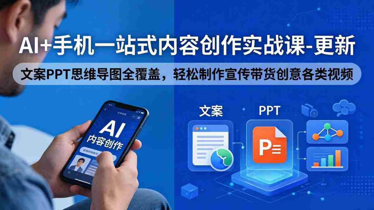 （18204期）AI+手机一站式内容创作实战课-更新，文案PPT思维导图全覆盖，轻松制作宣传带货创意各类视频-副业部