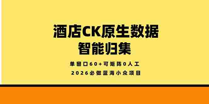 （18154期）2026必做蓝海小众项目，酒店CK原生数据智能归集，单窗口60+可矩阵0人工-副业部