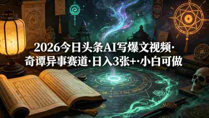 2026今日头条AI写爆文视频，奇谭异事赛道，日入3张+，小白可做-副业部
