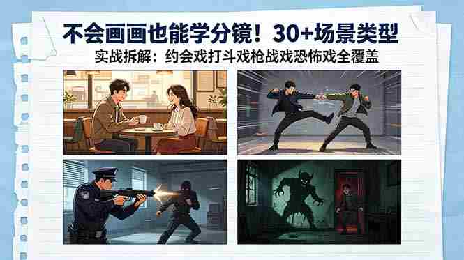 （18591期）不会画画也能学分镜！30+场景类型实战拆解：约会戏打斗戏枪战戏恐怖戏全覆盖-副业部