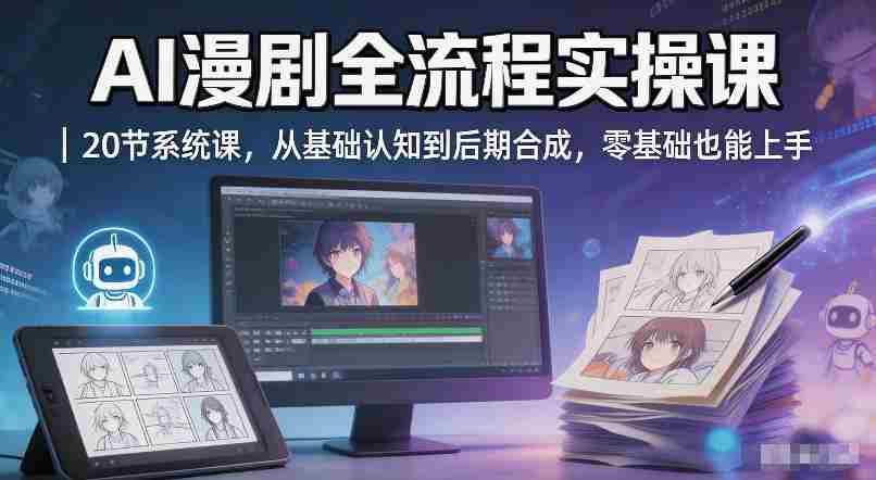 AI漫剧全流程实操课｜20节系统课，从基础认知到后期合成，零基础也能上手-副业部