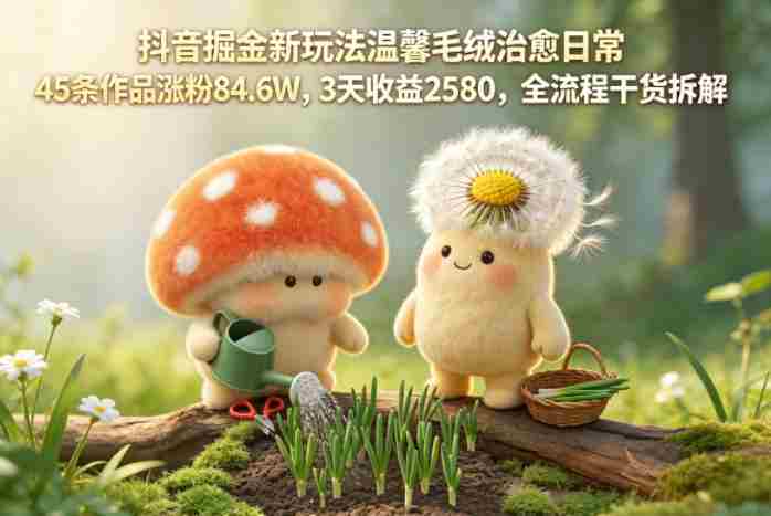 抖音掘金新玩法温馨毛绒治愈日常，45条作品涨粉84.6W，3天收益2580，全流程干货拆解-副业部