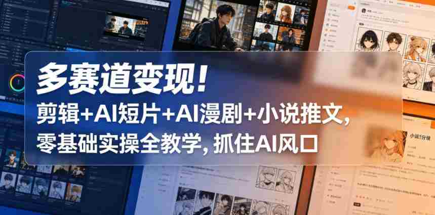 多赛道变现！剪辑+AI短片+AI漫剧+小说推文，零基础实操全教学，抓住AI风口-副业部