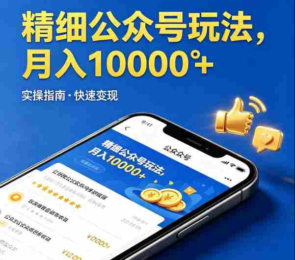 精细化公众号玩法，我们给你提供文章，你来负责发布，收益可观，月入1W+【揭秘】-副业部