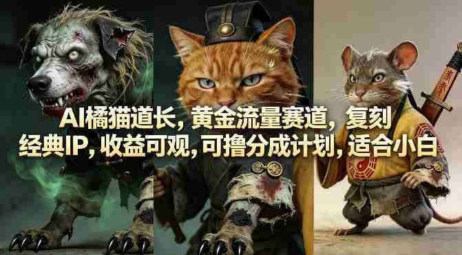 AI橘猫道长，黄金流量赛道，复刻经典IP，收益可观，可撸分成计划，适合小白-副业部