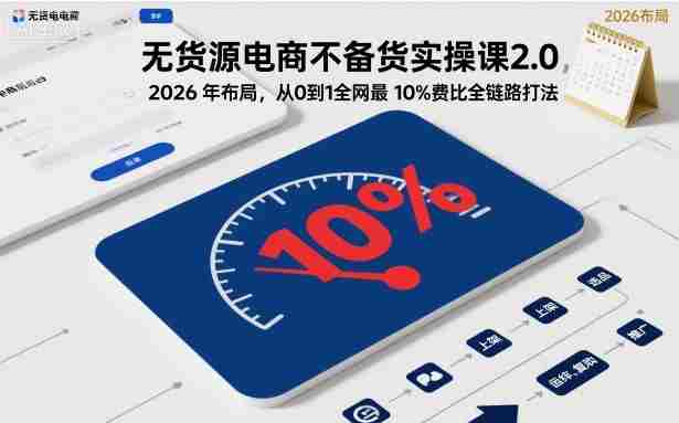 无货源电商不备货实操课2.0，2026年布局，从0到1全网最低10%费比全链路打法【更新26年5月】-副业部