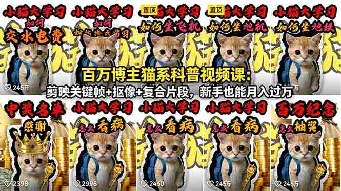 （18595期）百万博主猫系科普视频课：剪映关键帧+抠像+复合片段，新手也能月入过万-副业部