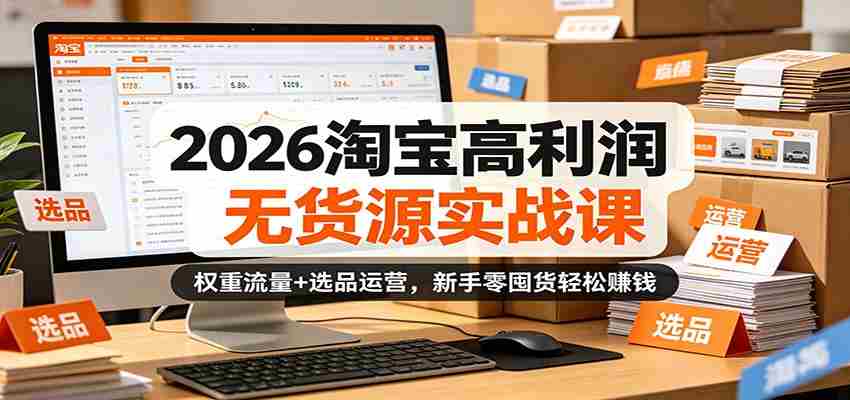 2026淘宝高利润无货源实战课:权重流量+选品运营,新手零囤货轻松赚钱-副业部