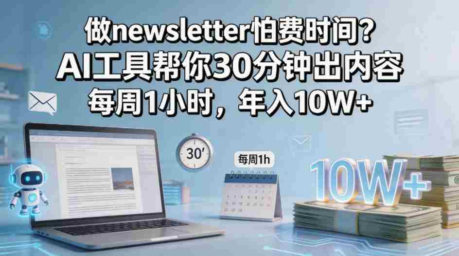做newsletter怕费时间？AI工具帮你30分钟出内容，每周1小时，年入10W+！【原创双语字幕】-副业部
