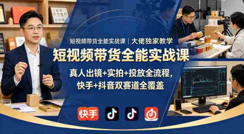 短视频带货全能实战课｜大佬独家教学，真人出镜+实拍+投放全流程，快手+抖音双赛道全覆盖-副业部
