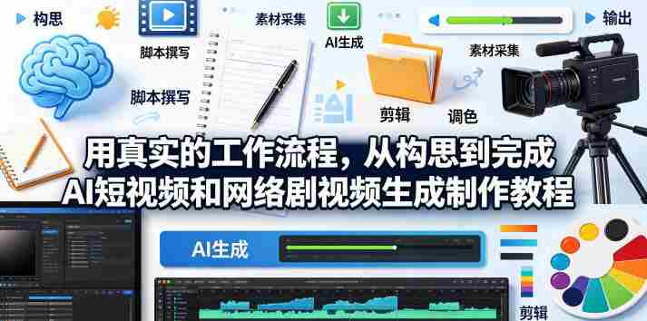 用真实的工作流程，从构思到完成AI短视频和网络剧视频生成制作教程-中英字幕-副业部