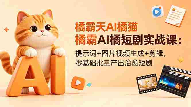 （18542期）橘霸天AI橘猫短剧实战课：提示词+图片视频生成+剪辑，零基础批量产出治愈短剧-副业部
