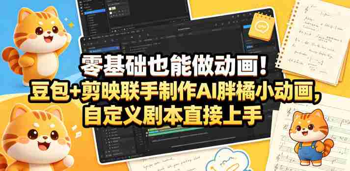 零基础也能做动画！豆包+剪映联手制作AI胖橘小动画，自定义剧本直接上手-副业部