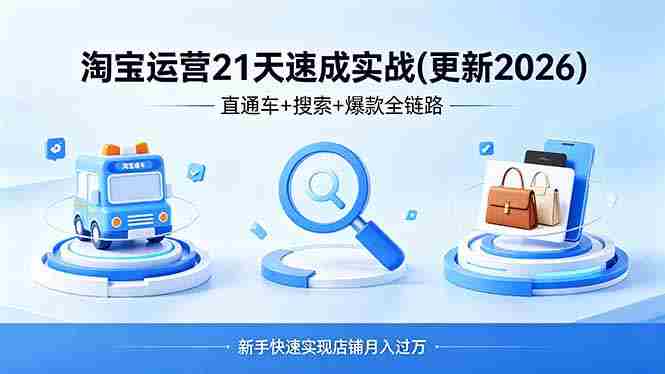 （18316期）淘宝运营21天速成实战(更新4月)，直通车+搜索+爆款全链路，新手快速实现店铺月入过万-副业部