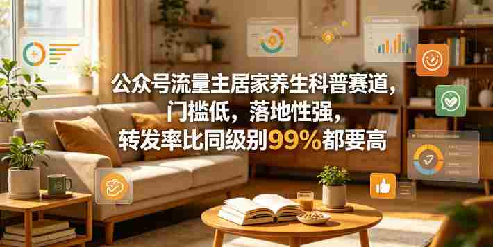 公众号流量主居家养生科普赛道，门槛低，落地性强，转发率比同级别99％都要高-副业部