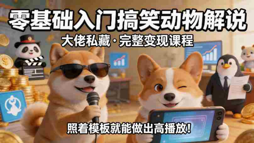 零基础入门搞笑动物解说，大佬私藏完整变现课程，照着模板就能做出高播放-副业部