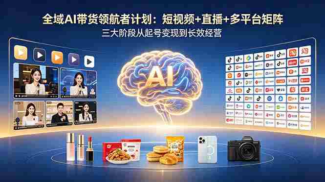 （18593期）全域AI带货领航者计划：短视频+直播+多平台矩阵，三大阶段从起号变现到长效经营-副业部
