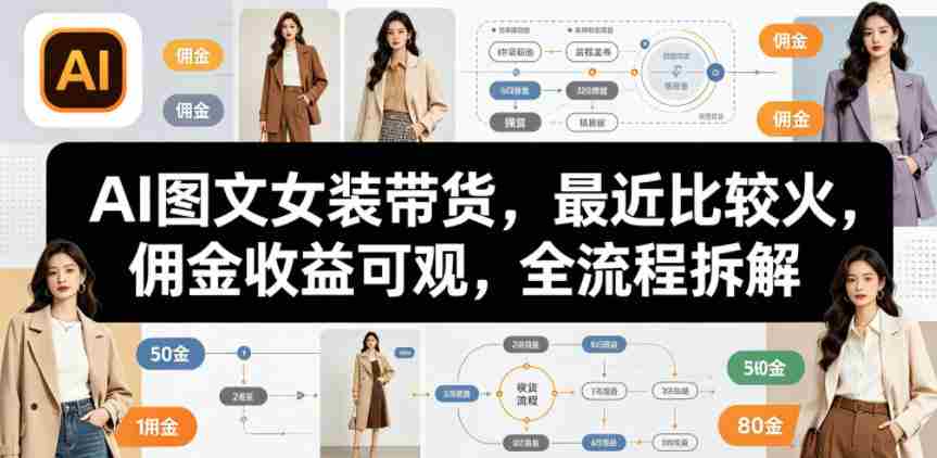 AI图文女装带货，最近比较火，佣金收益可观，全流程拆解-副业部