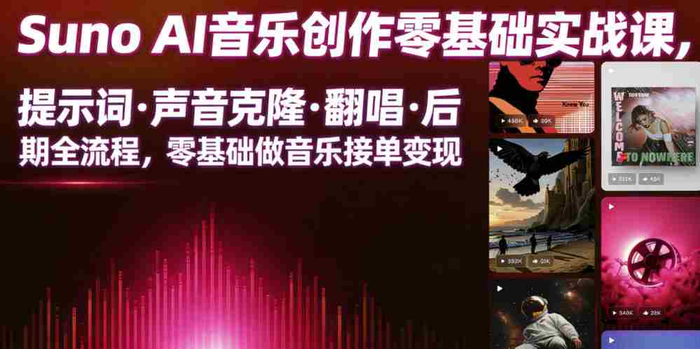 Suno AI音乐创作实战课，提示词・声音克隆・翻唱・后期全流程，零基础做音乐接单变现-副业部