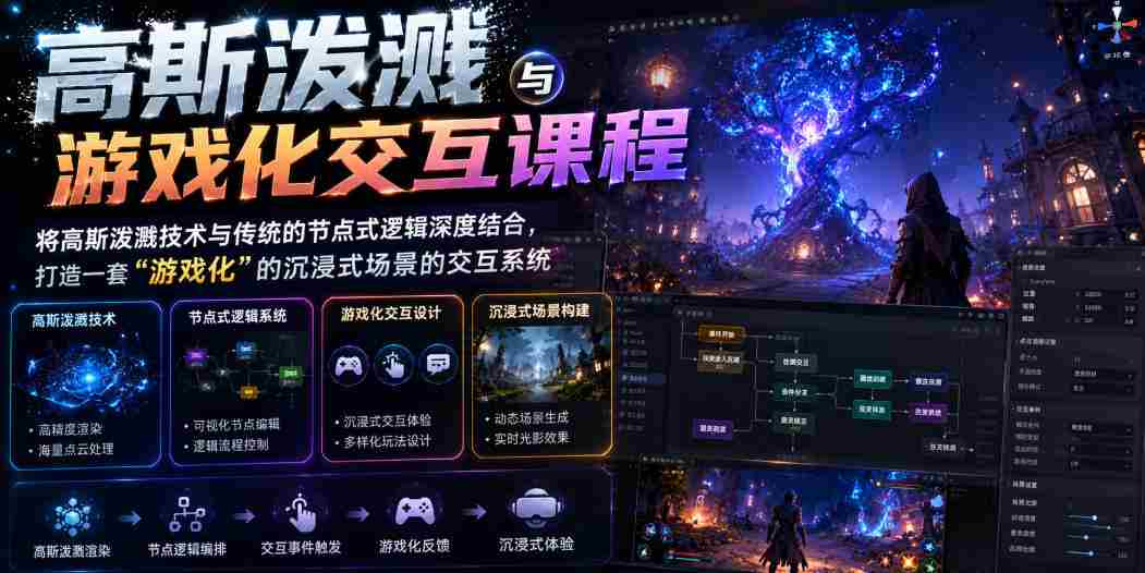 高斯泼溅与游戏化交互课程，将高斯泼溅技术与传统的节点式逻辑深度结合，打造一套“游戏化”的沉浸式场景的交互系统-副业部