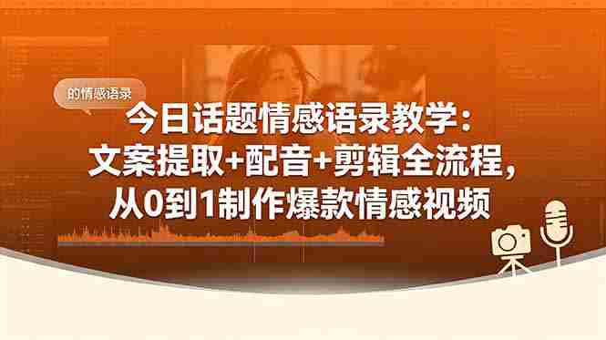 （18719期）今日话题情感语录教学：文案提取+配音+剪辑全流程，从0到1制作爆款情感视频-副业部