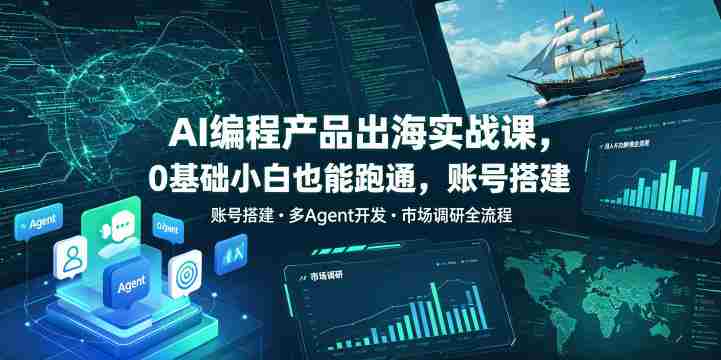AI编程产品出海实战课，0基础小白也能跑通，账号搭建・多Agent开发・市场调研全流程，月入千刀跨境变现教程-副业部